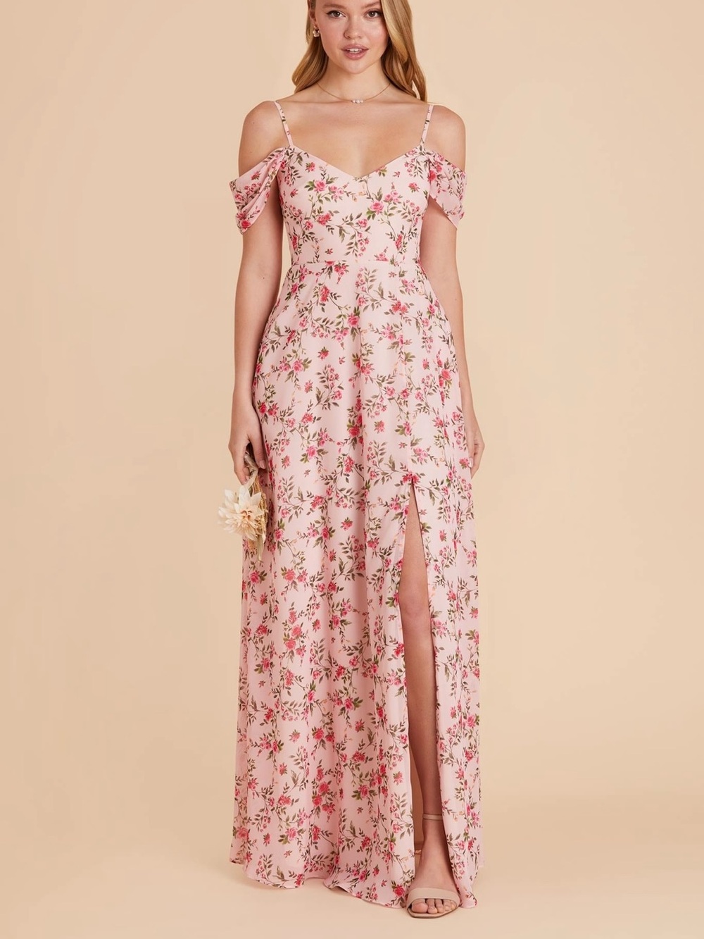 Birdy Grey Women’s Wild Rose Garden Devin Chiffon Slit Formal Off Shoulder Dress